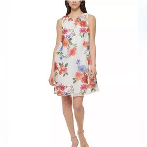 NWT, Jessica Howard, Printed-Chiffon Sleeveless A-Line Floral Dress‎